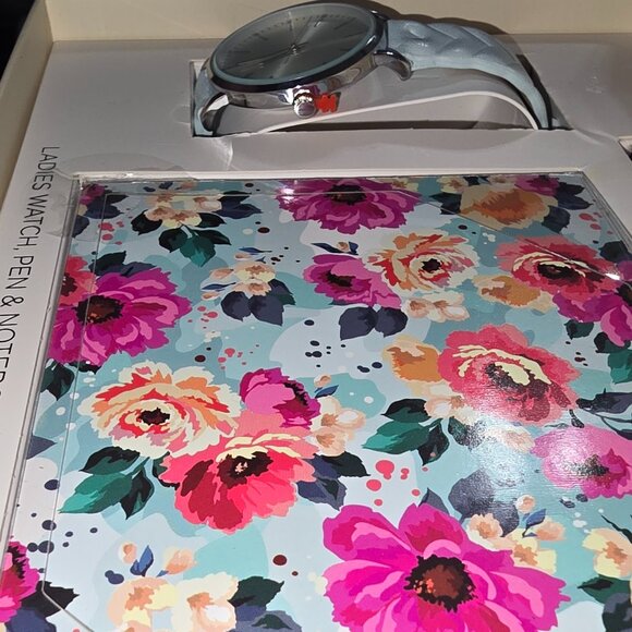 Watch Pen Notebook Gift Set Flowers Pretty Great Colors Leather Band Journal - Picture 6 of 9